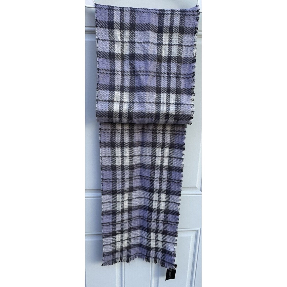 Steve Madden Houndstooth Scarf Reversible Lavender Gray Plaid Shawl 13x74" Long